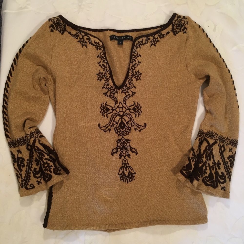 Bette Page Caramel Sweater With Brown Stit… - Picture 9 of 9